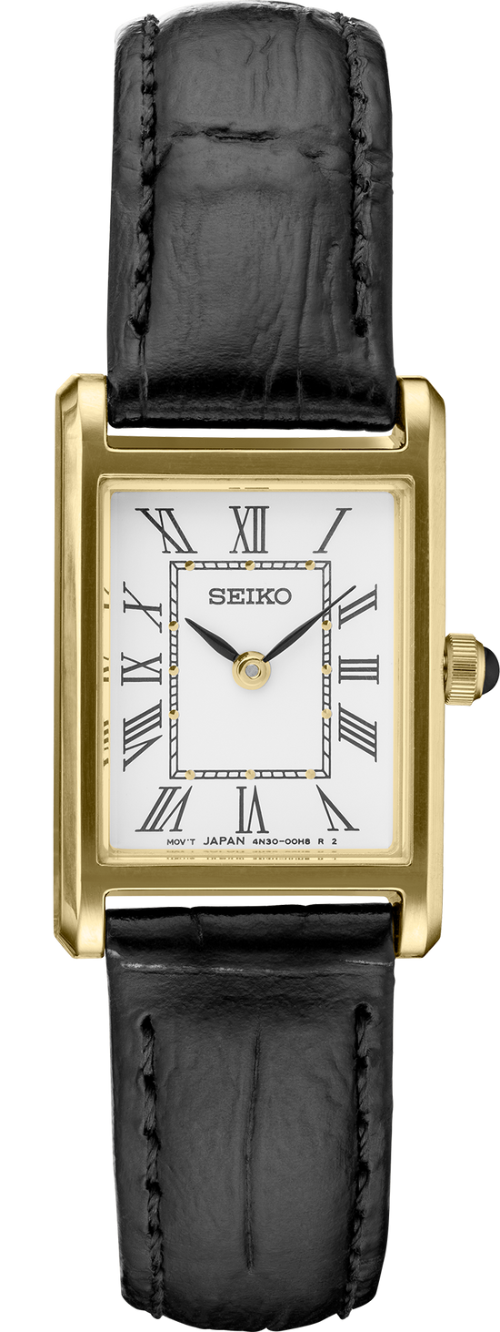 Seiko Square Gold Black Leather Women's Watch SWR054