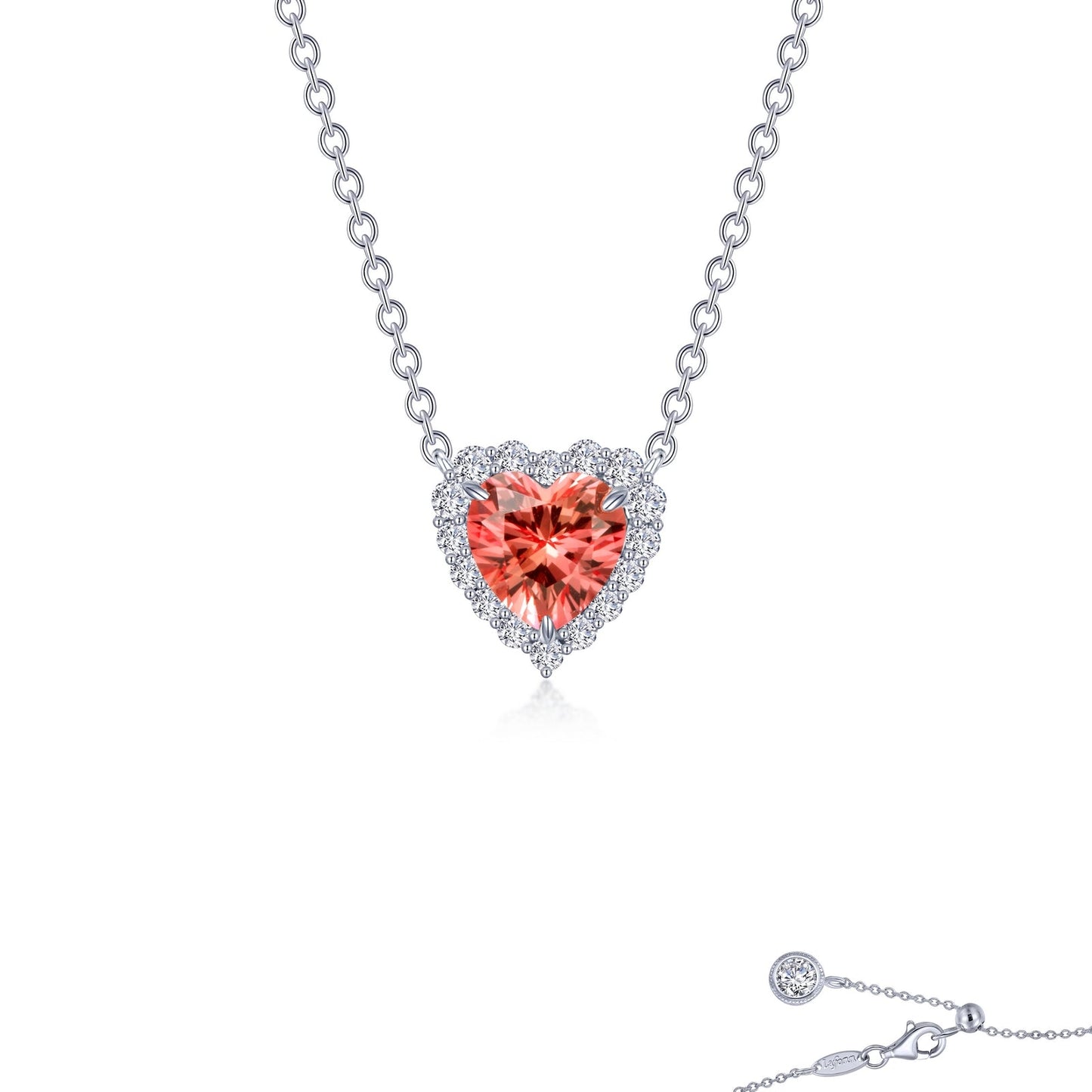 Load image into Gallery viewer, Lafonn Fancy Lab-Grown Sapphire Halo Heart Necklace RUBY CORUNDUM NECKLACES Platinum Appx CTW: 1.64 cts. CTS Approx. 10.5mm (H) x 10.5mm (W)
