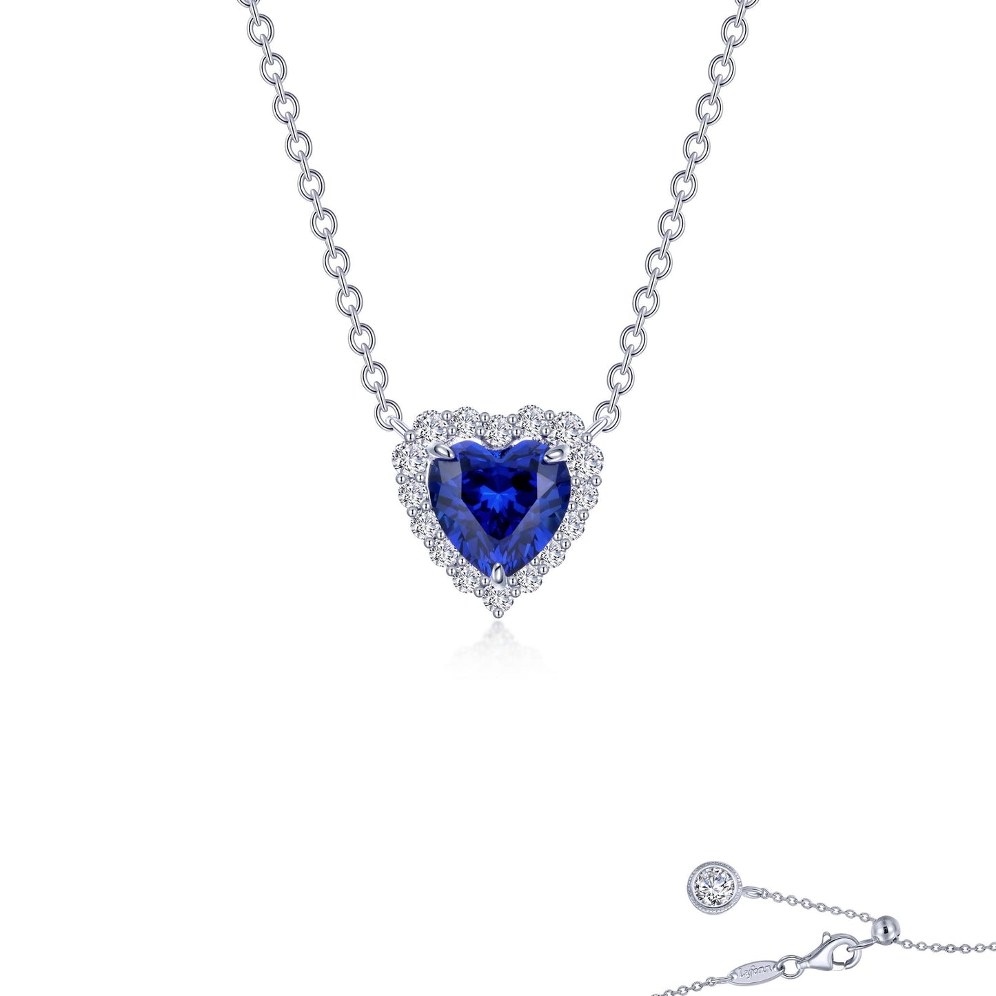 Lafonn Fancy Lab-Grown Sapphire Halo Heart Necklace 9 Stone Count SYN001SP20