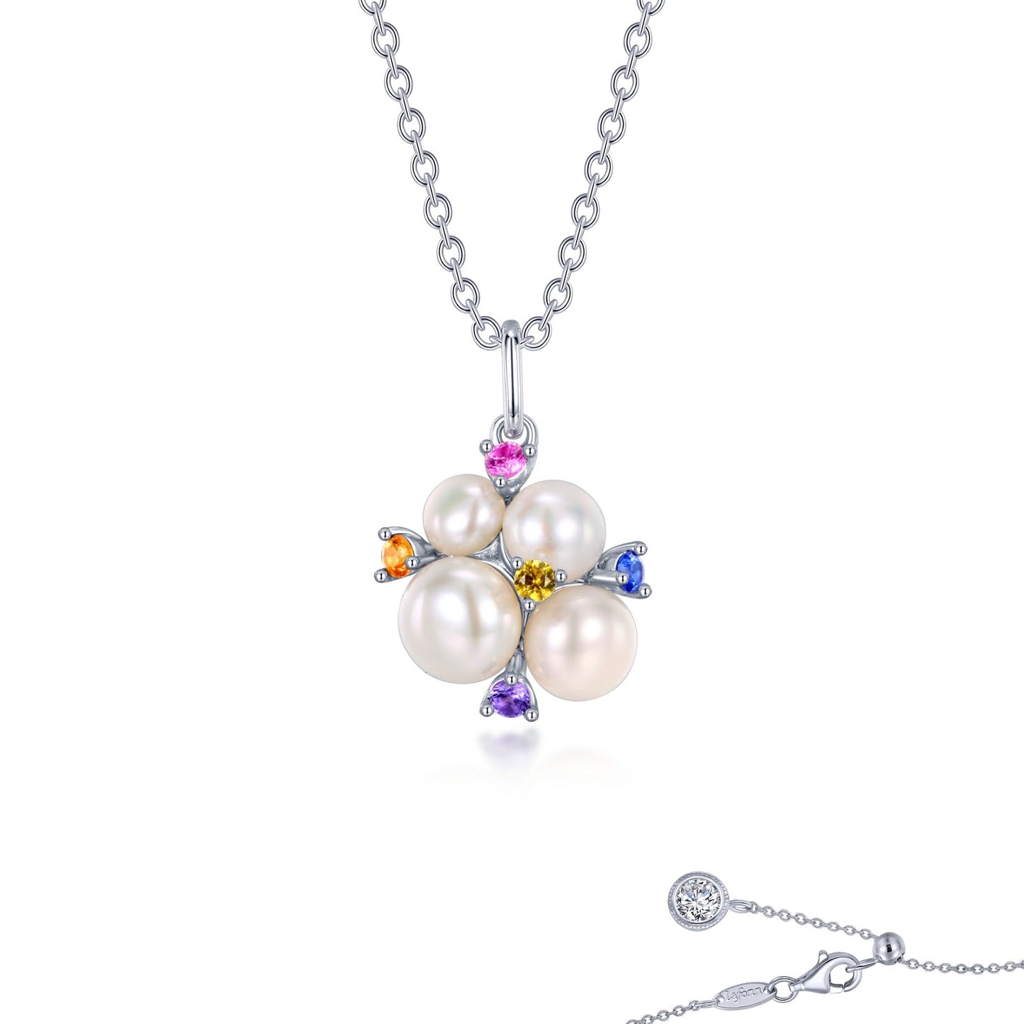 Lafonn Freshwater Pearl and Lab Grown Sapphires Necklace RUBY CORUNDUM NECKLACES Platinum  CTS Approx. 10.0mm (H) x 10.0mm (W)