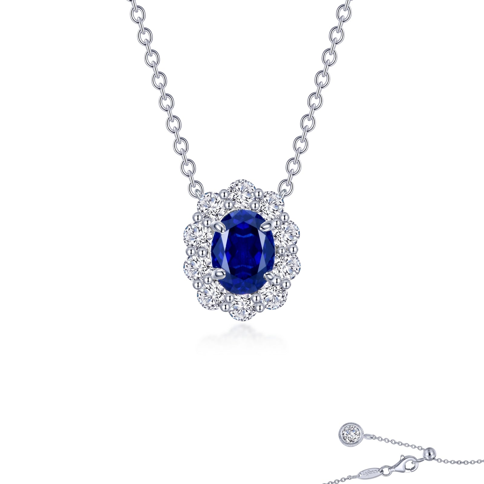 Lafonn Fancy Lab-Grown Sapphire Halo Necklace 12 Stone Count SYN013SP20