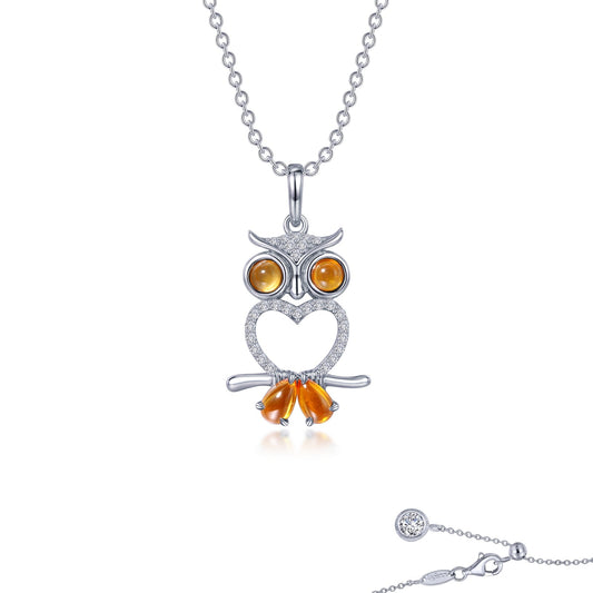 Lafonn Fancy Lab-Grown Sapphire Owl Necklace 29 Stone Count SYP002YP20