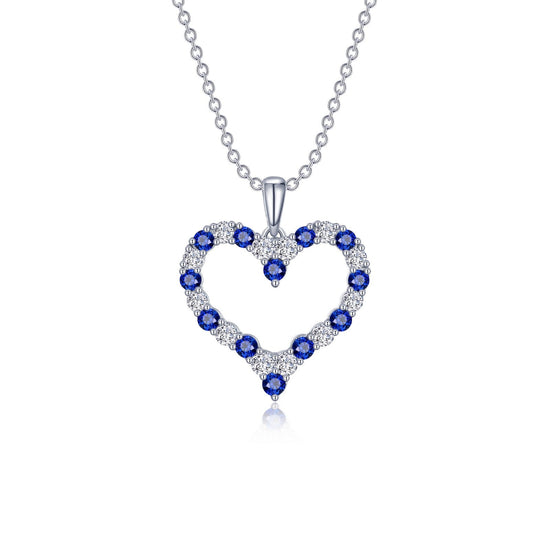 Lafonn Fancy Lab-Grown Sapphire Heart Pendant Necklace 24 Stone Count SYP003SP18