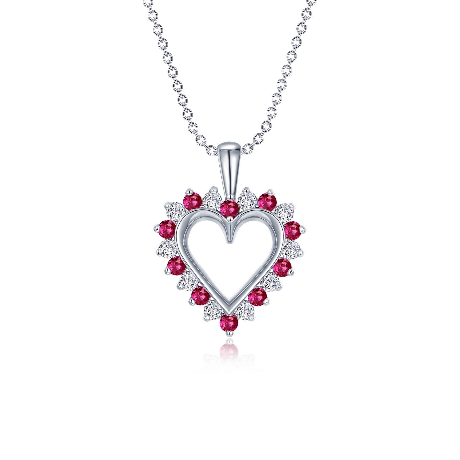 Lafonn Fancy Lab-Grown Ruby Heart Pendant Necklace 20 Stone Count SYP004RP20