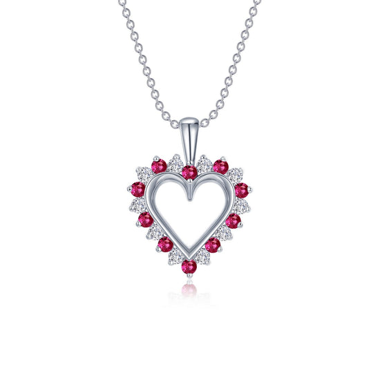 Lafonn Fancy Lab-Grown Ruby Heart Pendant Necklace 20 Stone Count SYP004RP20