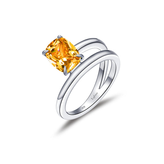 Lafonn Fancy Lab-Grown Sapphire Solitaire Ring YELLOW CORUNDUM RINGS Size 6 Platinum Appx CTW: 3.0 cts. CTS Approx. 10.5 mm (W)