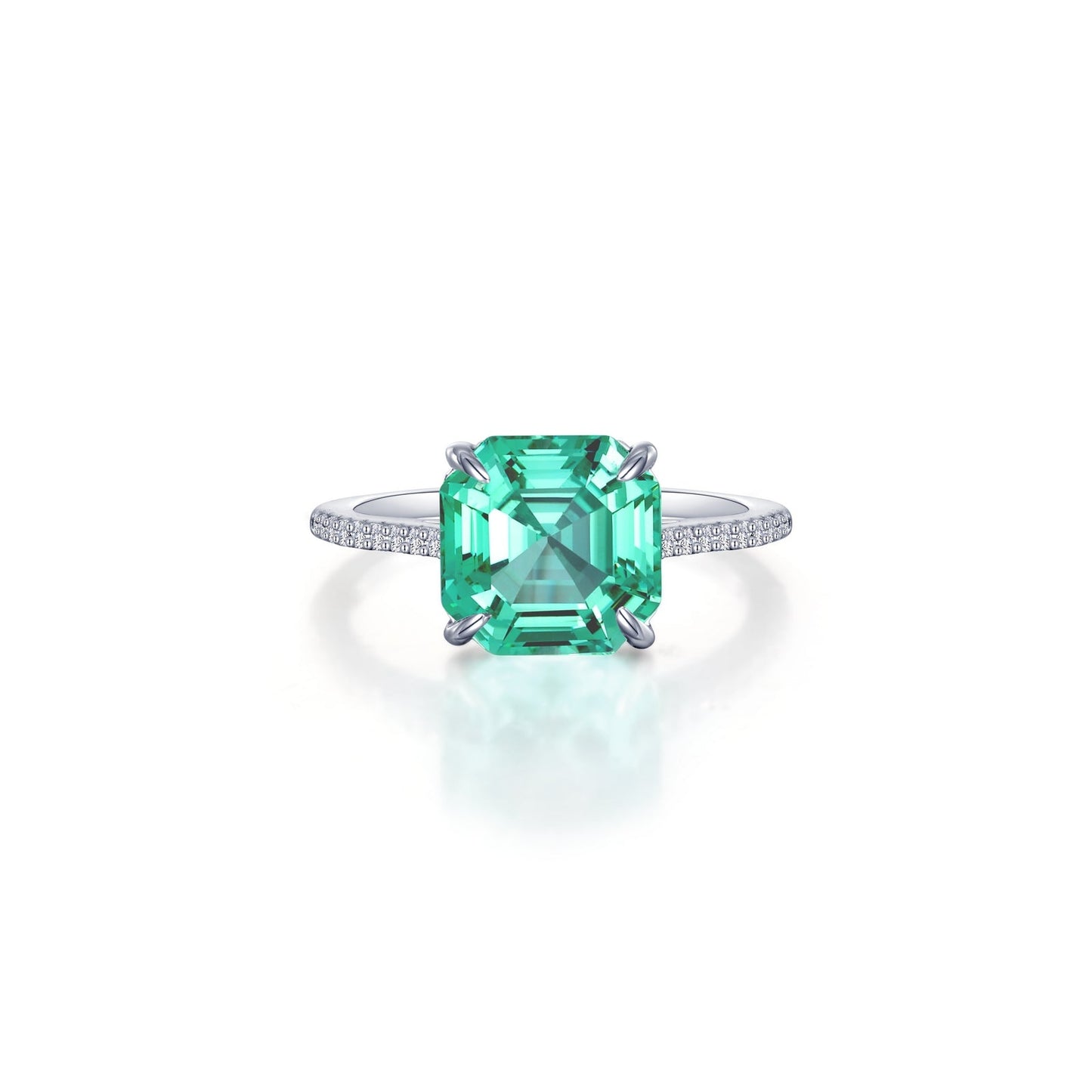 Lafonn Fancy Lab-Grown Sapphire Solitaire Ring GREEN CORUNDUM RINGS Size 10 Platinum Appx CTW: 4.30 cts. CTS Approx. 9.0 mm (W)