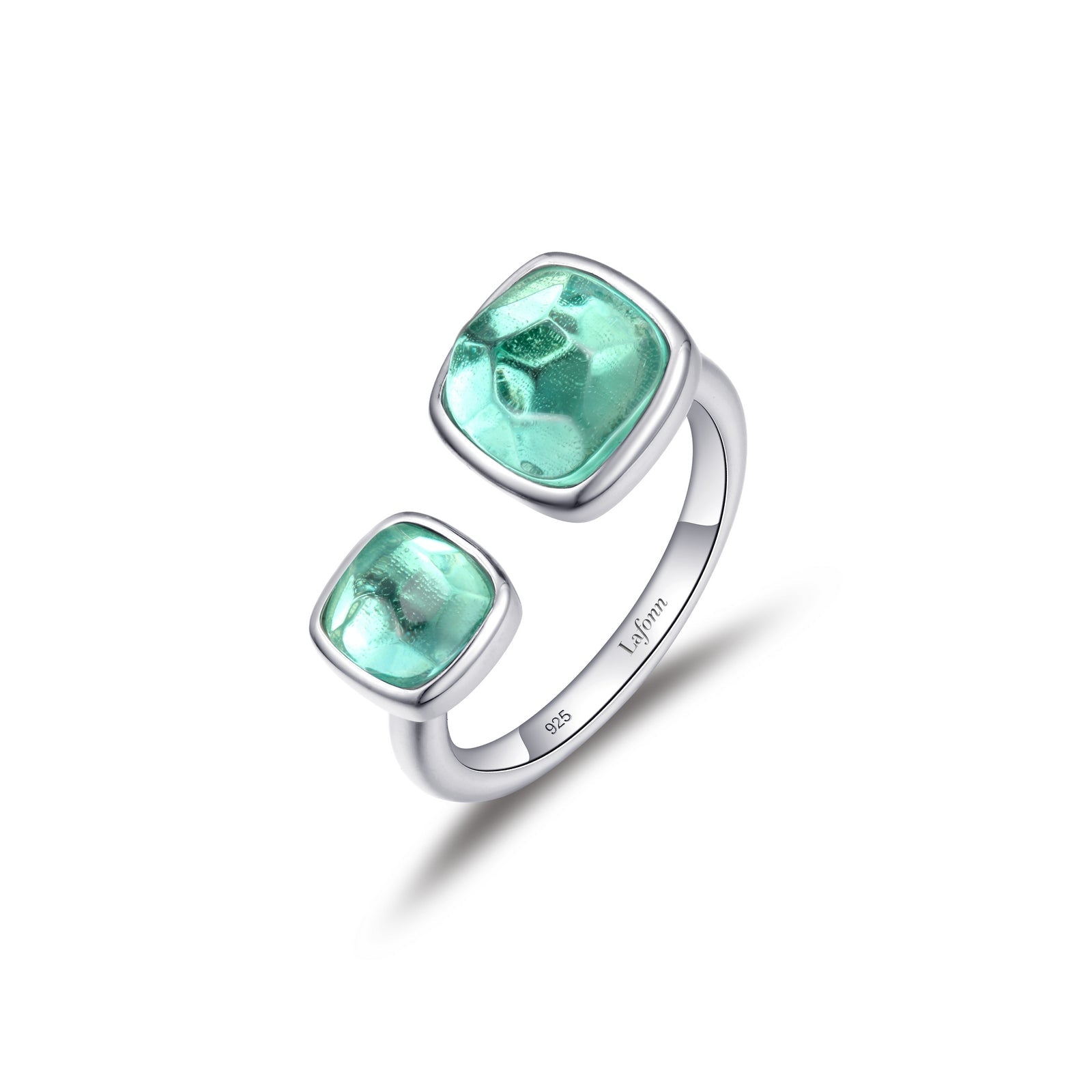 Lafonn Fancy Lab-Grown Sapphire Open Ring GREEN CORUNDUM RINGS Size 7 Platinum Appx CTW: 4.25 cts. CTS Approx. 10.1 mm (W)