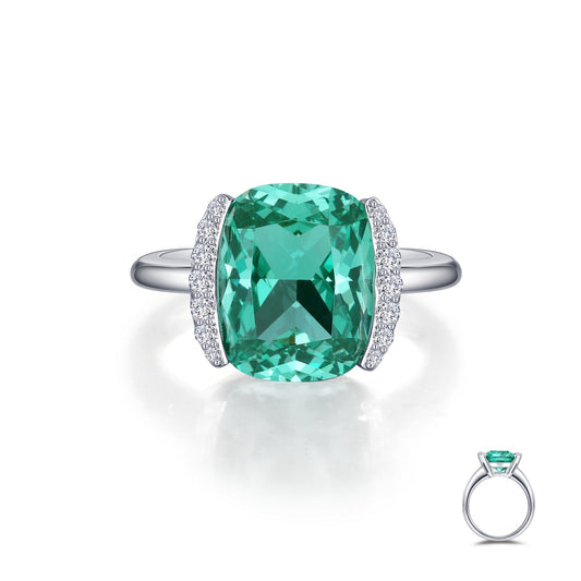 Lafonn Fancy Lab-Grown Sapphire Solitaire Ring GREEN CORUNDUM RINGS Size 10 Platinum Appx CTW: 7.61 cts. CTS Approx. 12.0 mm (W)