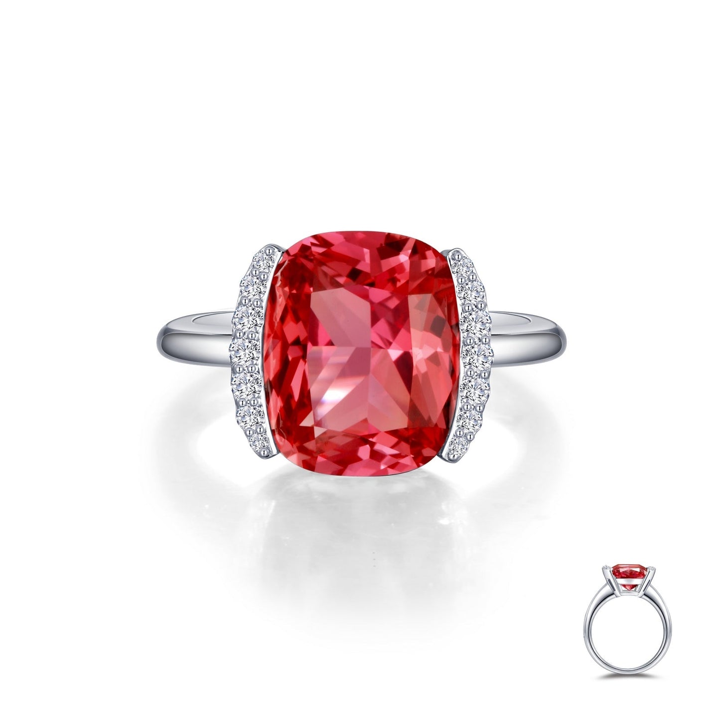 Lafonn Fancy Lab-Grown Sapphire Solitaire Ring RUBY CORUNDUM RINGS Size 5 Platinum Appx CTW: 7.61 cts. CTS Approx. 12.0 mm (W)