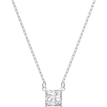 Attract necklace, Square cut, White, Rhodium plated