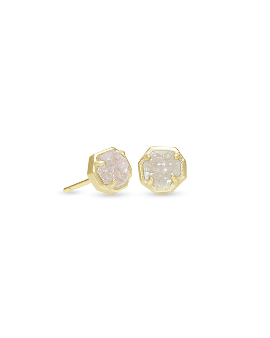 Kendra Scott NOLA STUD EARRINGS 4217704877 E1461RHD 0.25'L X 0.25'W on earpost GOLD IRIDESCENT DRUSY