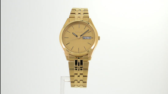 Load and play video in Gallery viewer, Seiko Essentials Mens Gold Tone Stainless Steel Bracelet Watch SUR434

