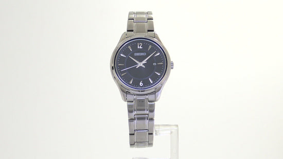 Load and play video in Gallery viewer, Seiko Noble Quartz Blue Dial Stainless Steel Ladies Watch SUR425
