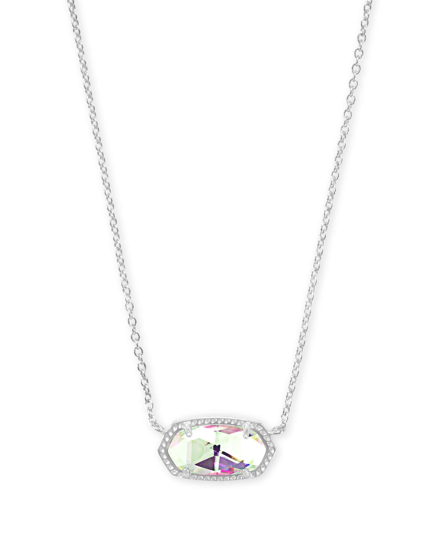 Load image into Gallery viewer, Kendra Scott, Elisa Necklace, 842177167540 N5067RHD, 0.63&amp;#39;L x 0.38&amp;#39;W stationary pendant, 15&amp;#39; chain with 2&amp;#39; extender, RHODIUM DICHROIC GLASS
