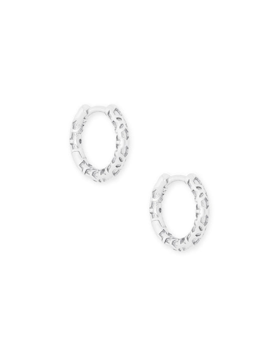 Kendra Scott, MAGGIE HUGGIE EARRING, 4217704006, E1413RHD, 0.51' diameter, RHODIUM FILIGREE METAL