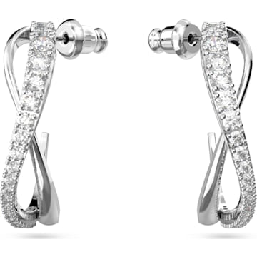 Swarovski Pierced Earrings 5563908 Twist Hoop Pierced Earrings, White, Rhodium plated One Size Rhodium shiny White